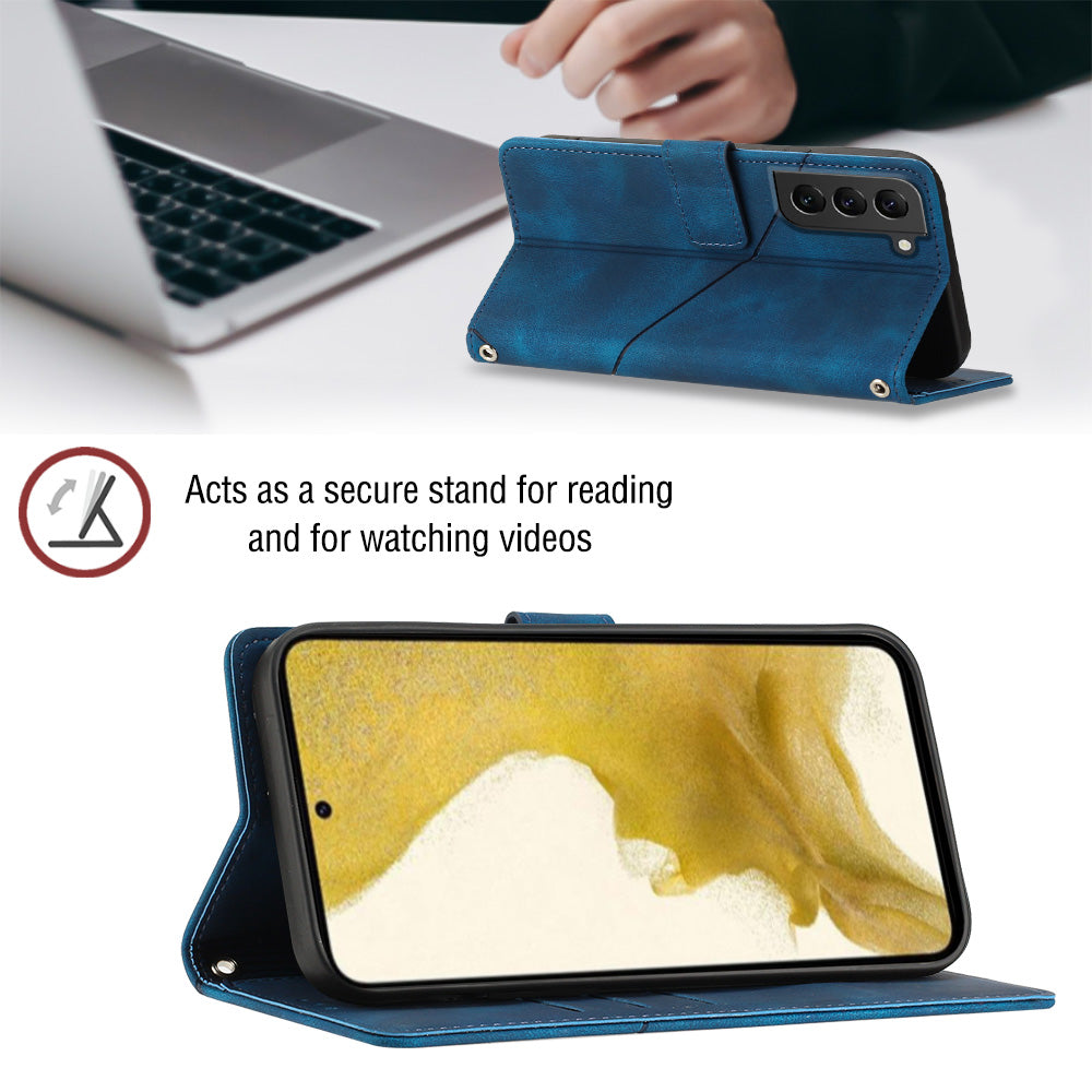 For Samsung Galaxy S22 5G Anti-fall Phone Case PT005 YB Imprinting Series-6 Skin-friendly Flip Leather Wallet Cover Stand