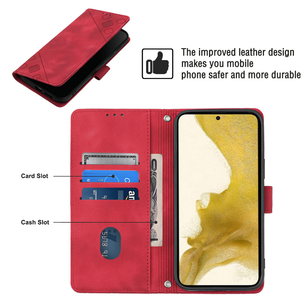 For Samsung Galaxy S22 5G Anti-fall Phone Case PT005 YB Imprinting Series-6 Skin-friendly Flip Leather Wallet Cover Stand