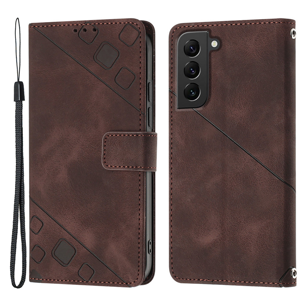 For Samsung Galaxy S22 5G Anti-fall Phone Case PT005 YB Imprinting Series-6 Skin-friendly Flip Leather Wallet Cover Stand