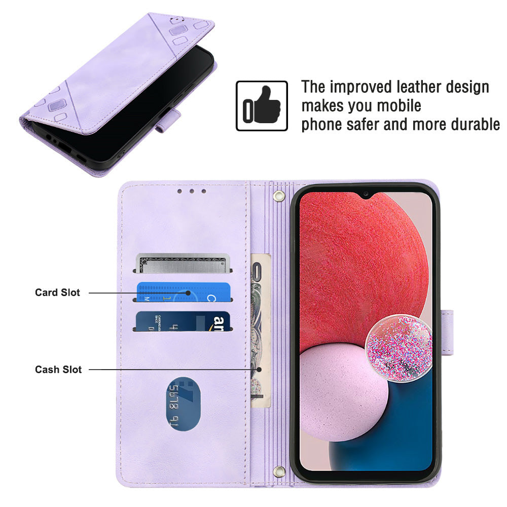 For Samsung Galaxy A13 4G PT005 YB Imprinting Series-6 Cell Phone Case PU Leather Stand Wallet Skin Touch Phone Cover