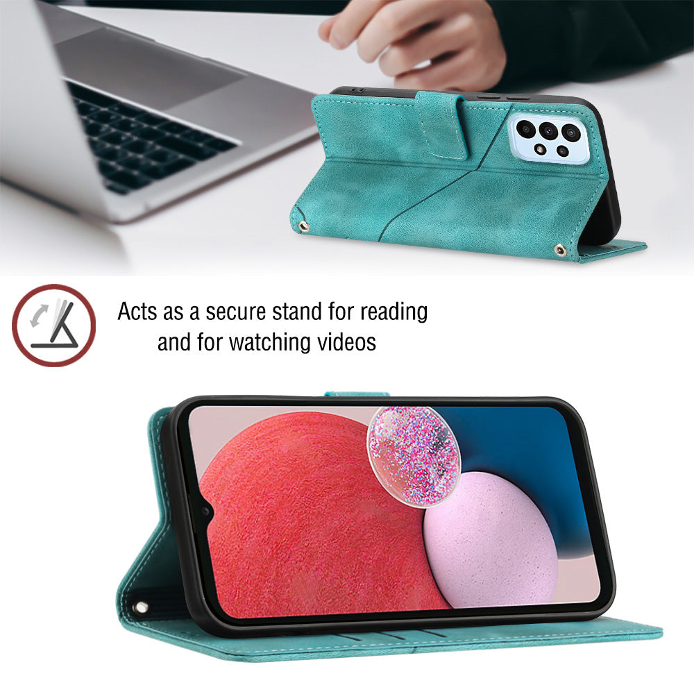 For Samsung Galaxy A13 4G PT005 YB Imprinting Series-6 Cell Phone Case PU Leather Stand Wallet Skin Touch Phone Cover