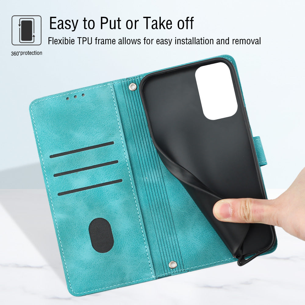 For Samsung Galaxy A13 4G PT005 YB Imprinting Series-6 Cell Phone Case PU Leather Stand Wallet Skin Touch Phone Cover