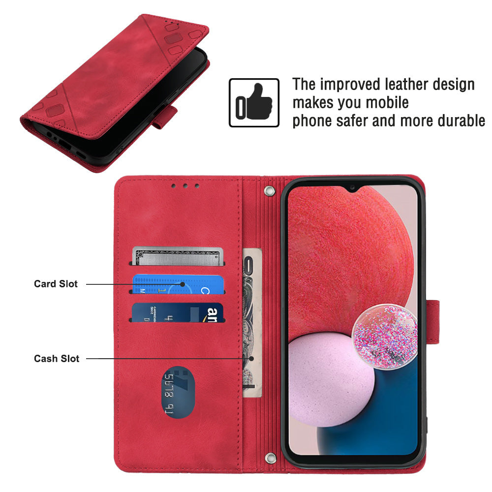 For Samsung Galaxy A13 4G PT005 YB Imprinting Series-6 Cell Phone Case PU Leather Stand Wallet Skin Touch Phone Cover