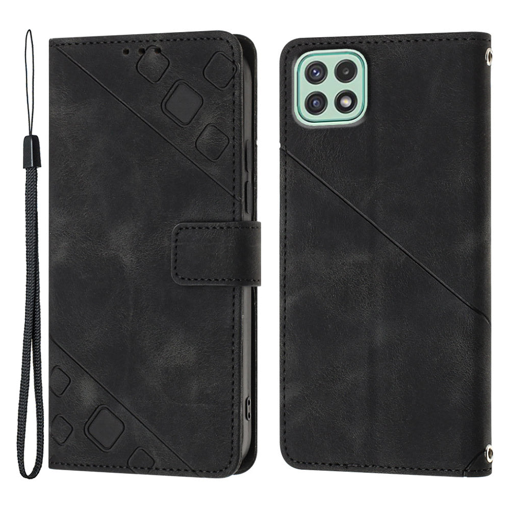 For Samsung Galaxy A22 5G (EU Version) PT005 YB Imprinting Series-6 Skin Touch Phone Cover Wallet Stand Phone Leather Case