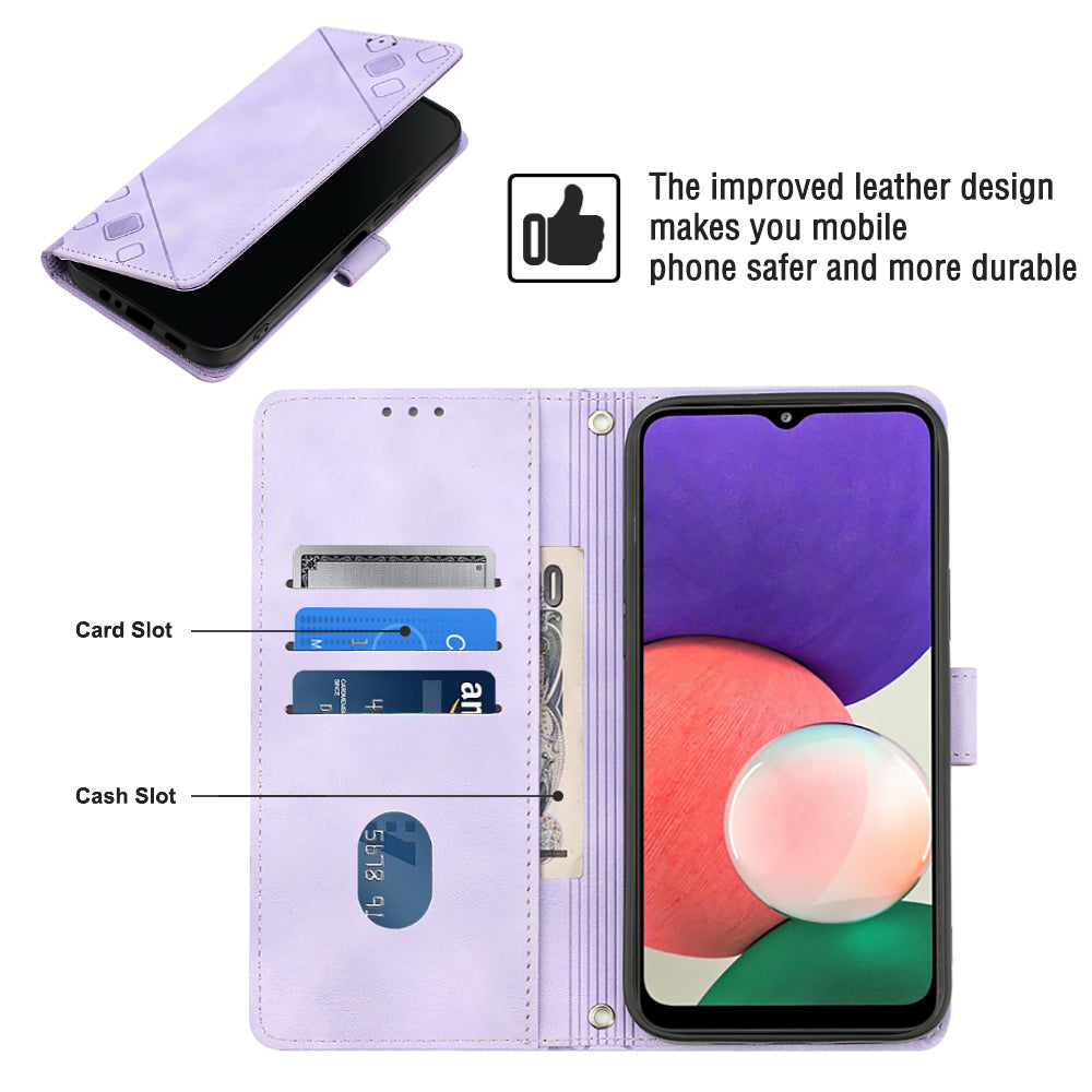 For Samsung Galaxy A22 5G (EU Version) PT005 YB Imprinting Series-6 Skin Touch Phone Cover Wallet Stand Phone Leather Case