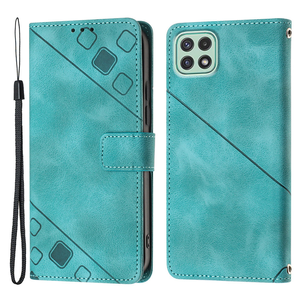 For Samsung Galaxy A22 5G (EU Version) PT005 YB Imprinting Series-6 Skin Touch Phone Cover Wallet Stand Phone Leather Case