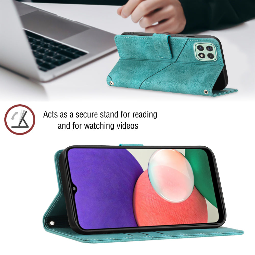 For Samsung Galaxy A22 5G (EU Version) PT005 YB Imprinting Series-6 Skin Touch Phone Cover Wallet Stand Phone Leather Case