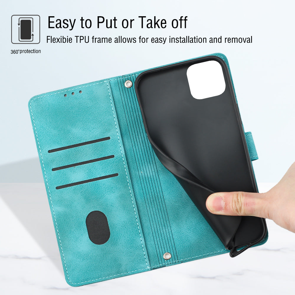 For Samsung Galaxy A22 5G (EU Version) PT005 YB Imprinting Series-6 Skin Touch Phone Cover Wallet Stand Phone Leather Case