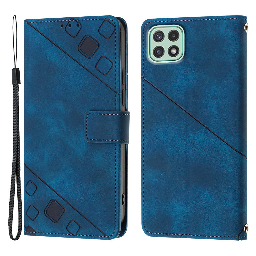 For Samsung Galaxy A22 5G (EU Version) PT005 YB Imprinting Series-6 Skin Touch Phone Cover Wallet Stand Phone Leather Case