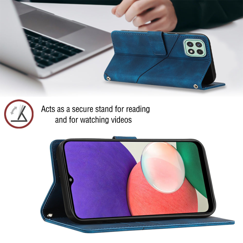 For Samsung Galaxy A22 5G (EU Version) PT005 YB Imprinting Series-6 Skin Touch Phone Cover Wallet Stand Phone Leather Case