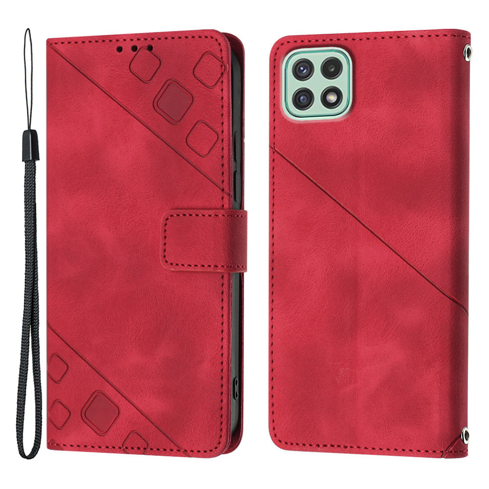 For Samsung Galaxy A22 5G (EU Version) PT005 YB Imprinting Series-6 Skin Touch Phone Cover Wallet Stand Phone Leather Case