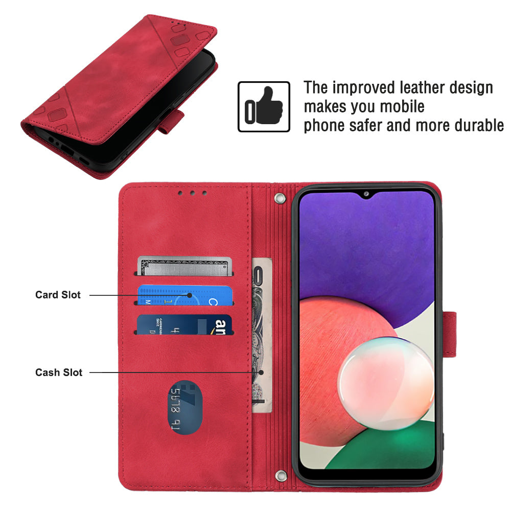 For Samsung Galaxy A22 5G (EU Version) PT005 YB Imprinting Series-6 Skin Touch Phone Cover Wallet Stand Phone Leather Case