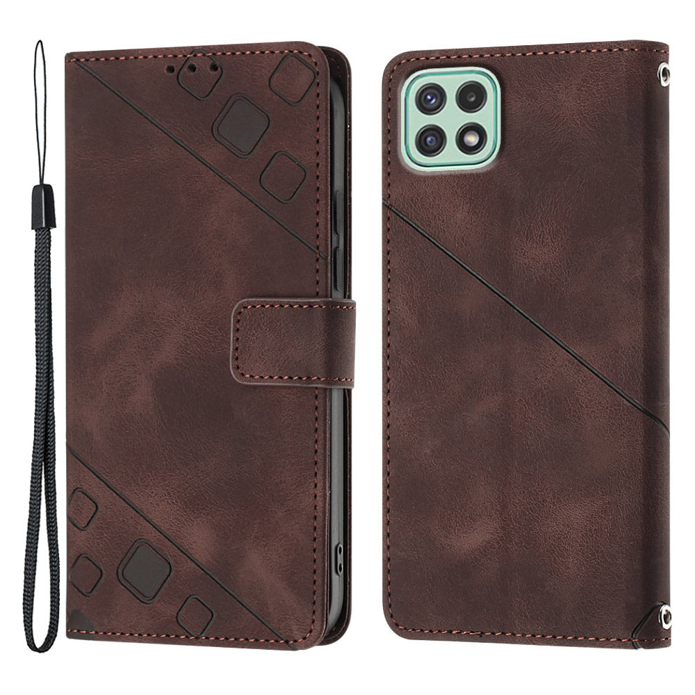 For Samsung Galaxy A22 5G (EU Version) PT005 YB Imprinting Series-6 Skin Touch Phone Cover Wallet Stand Phone Leather Case