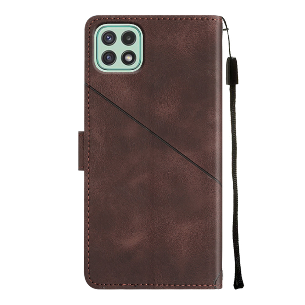 For Samsung Galaxy A22 5G (EU Version) PT005 YB Imprinting Series-6 Skin Touch Phone Cover Wallet Stand Phone Leather Case