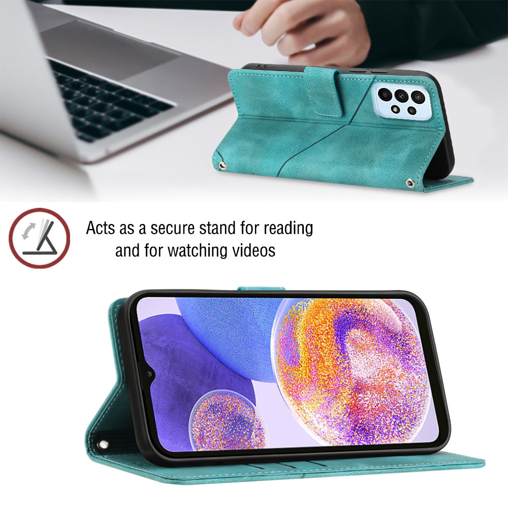 For Samsung Galaxy A32 5G M32 5G PT005 YB Imprinting Series-6 Cell Phone Case Skin Touch Leather Stand Wallet Phone Cover