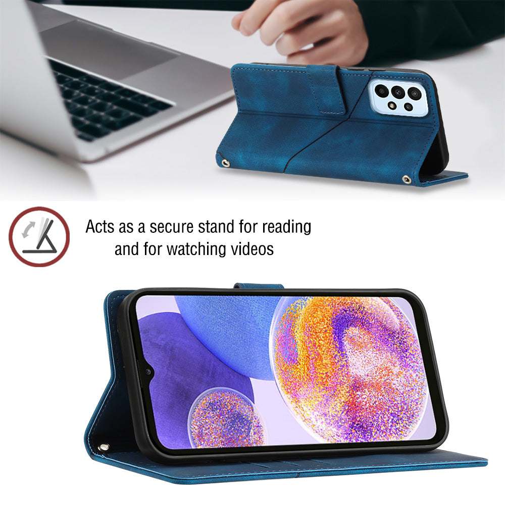 For Samsung Galaxy A32 5G / M32 5G PT005 YB Imprinting Series-6 Cell Phone Case Skin Touch Leather Stand Wallet Phone Cover