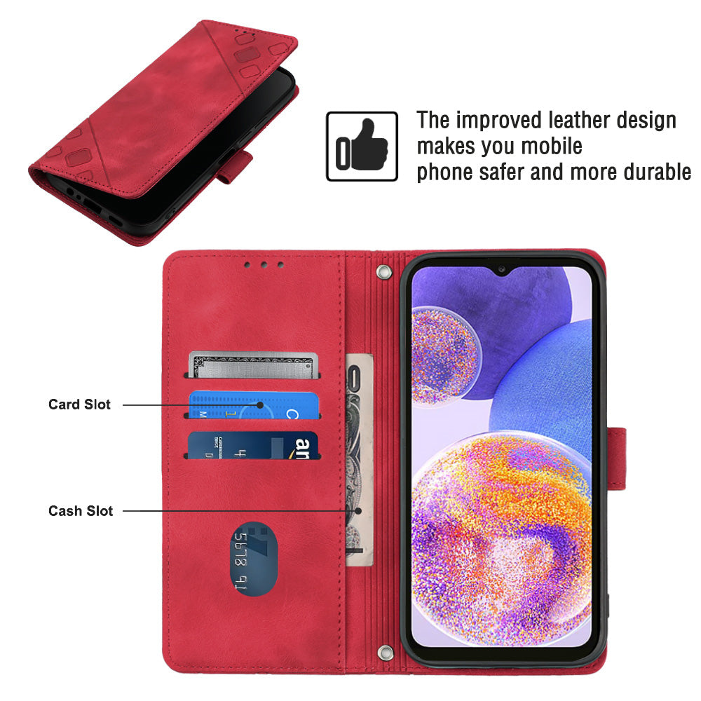 For Samsung Galaxy A32 5G / M32 5G PT005 YB Imprinting Series-6 Cell Phone Case Skin Touch Leather Stand Wallet Phone Cover