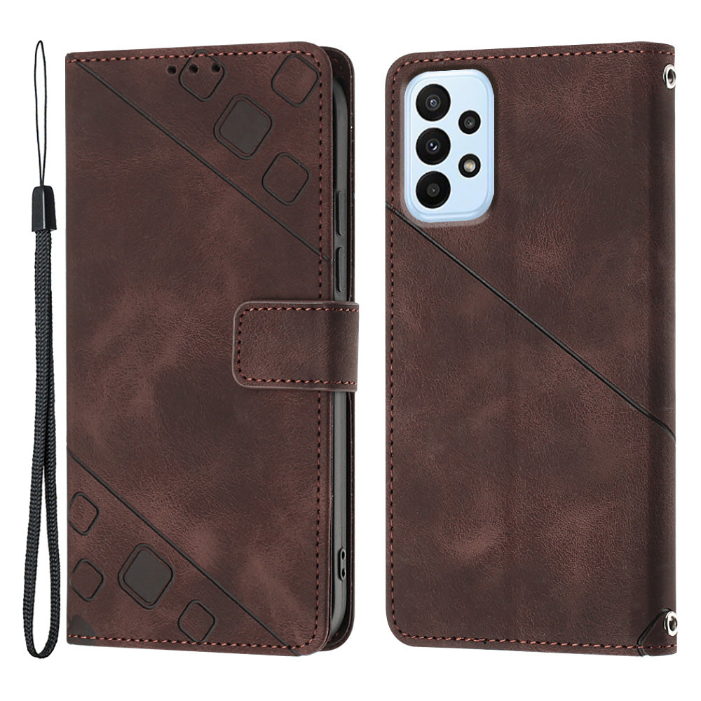 For Samsung Galaxy A32 5G M32 5G PT005 YB Imprinting Series-6 Cell Phone Case Skin Touch Leather Stand Wallet Phone Cover