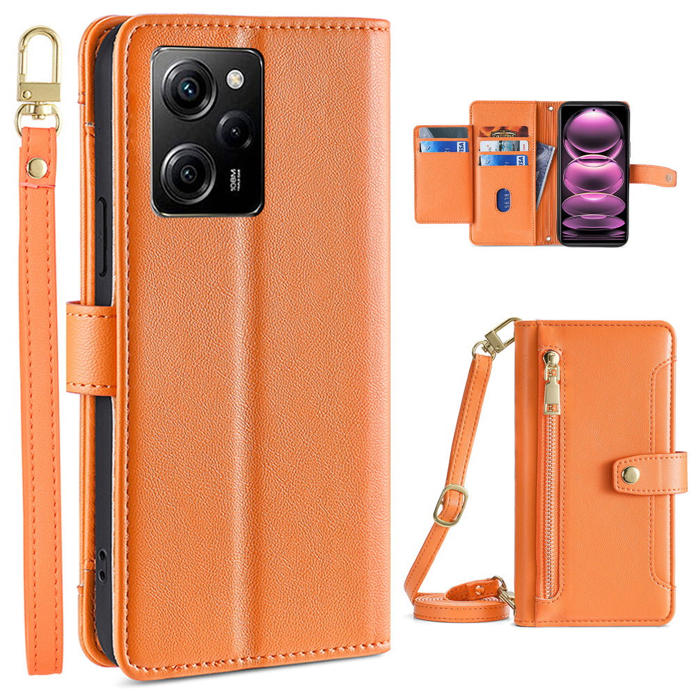 For Xiaomi Redmi Note 12 Pro Speed 5G Note 12 Pro 5G Poco X5 Pro 5G Zipper Pocket Phone Stand Case Card Slots Leather Phone Cover with Straps