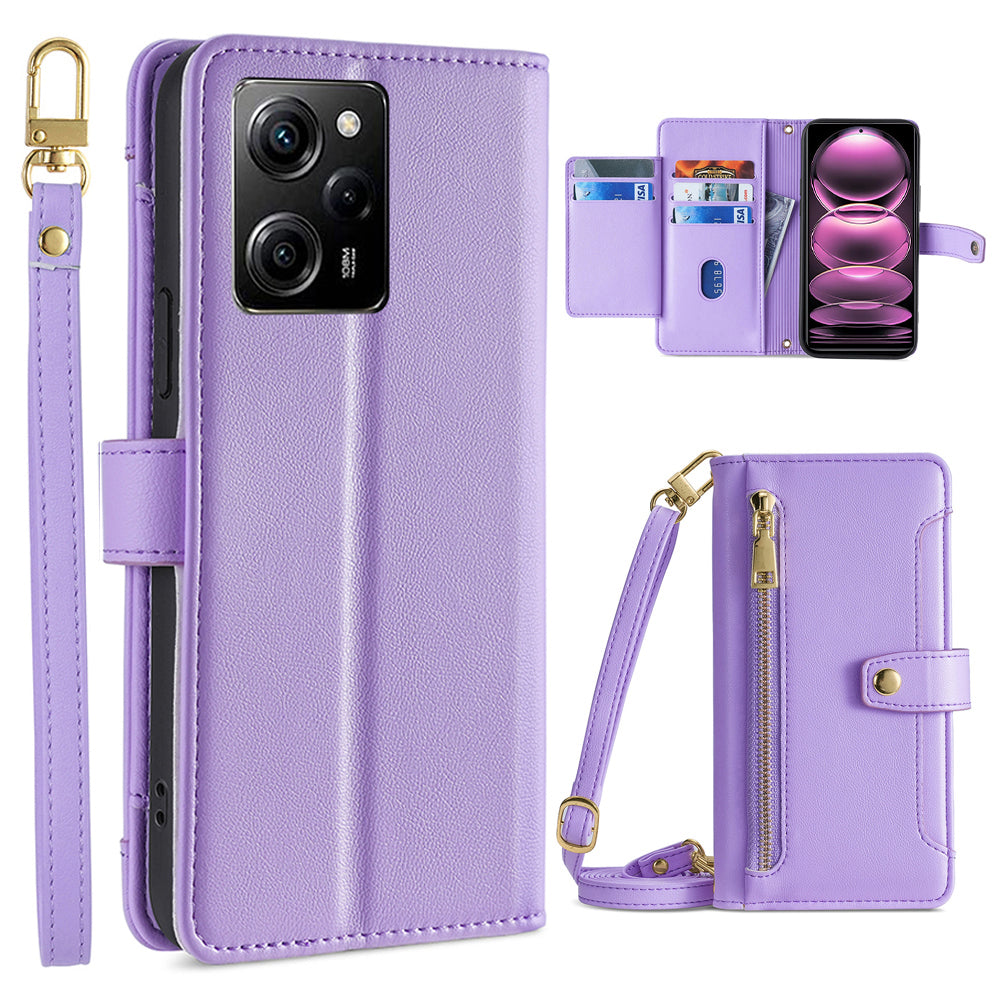 For Xiaomi Redmi Note 12 Pro Speed 5G Note 12 Pro 5G Poco X5 Pro 5G Zipper Pocket Phone Stand Case Card Slots Leather Phone Cover with Straps
