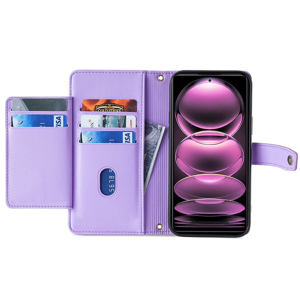 For Xiaomi Redmi Note 12 Pro Speed 5G Note 12 Pro 5G Poco X5 Pro 5G Zipper Pocket Phone Stand Case Card Slots Leather Phone Cover with Straps