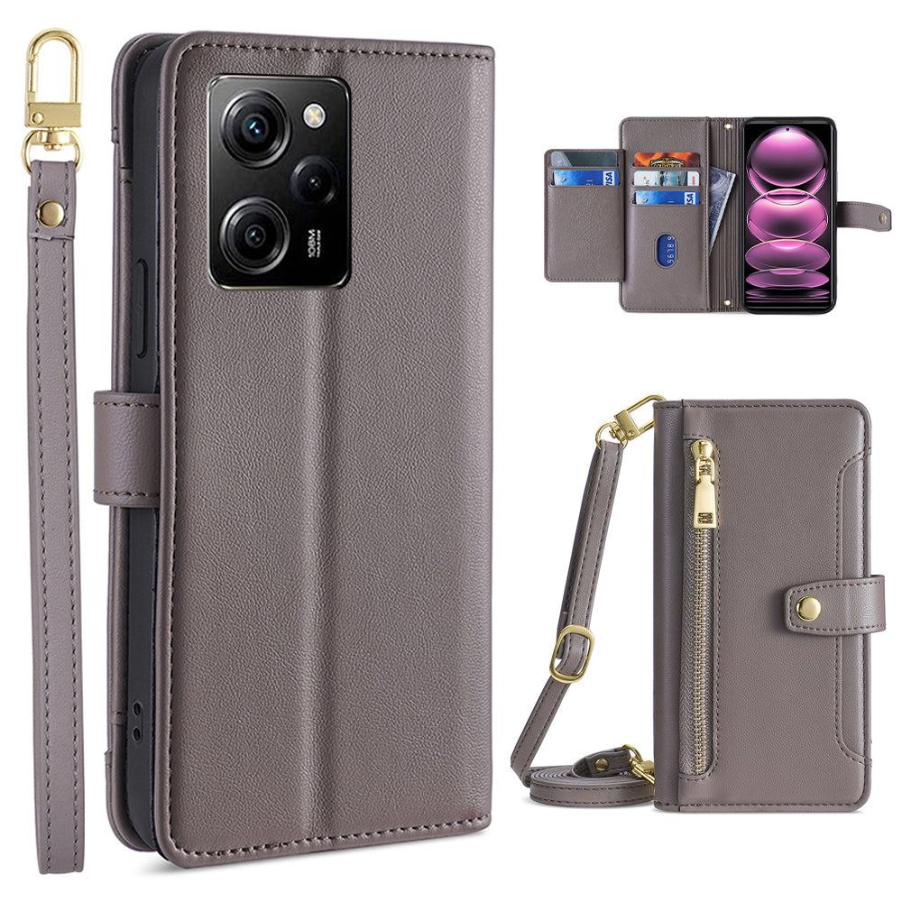 For Xiaomi Redmi Note 12 Pro Speed 5G Note 12 Pro 5G Poco X5 Pro 5G Zipper Pocket Phone Stand Case Card Slots Leather Phone Cover with Straps