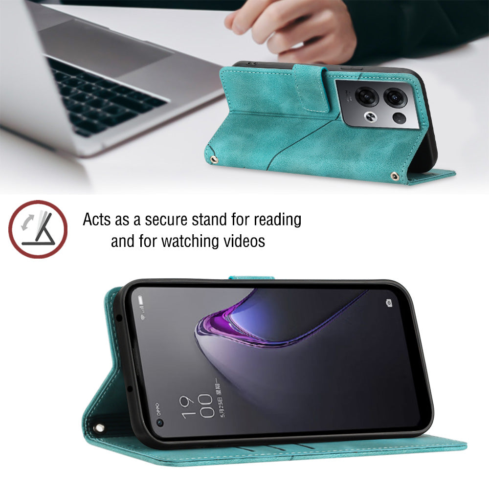 For Oppo Reno8 Pro 5G (Global Version) PT005 YB Imprinting Series-6 Skin Touch Stand Phone Case PU Leather Wallet Phone Cover