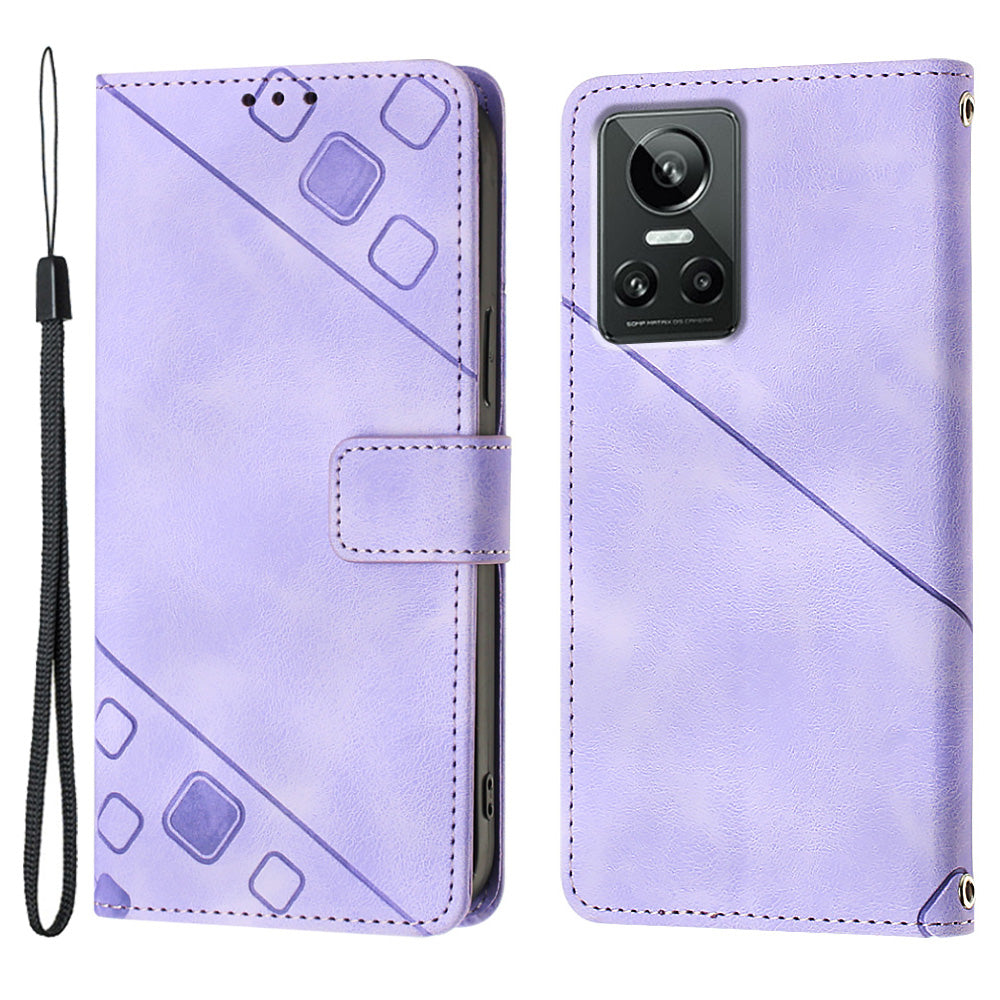 PT005 YB Imprinting Series-6 Leather Phone Case for Realme GT Neo 3 5G Flip Stand Wallet Cover Phone Holder