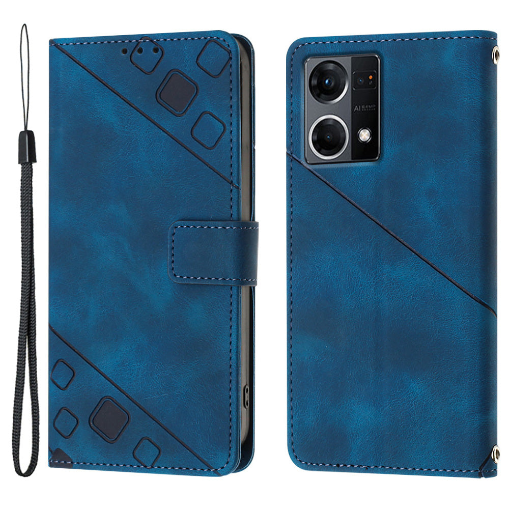 PT005 YB Imprinting Series-6 Wallet Phone Case for Oppo Reno7 4G F21 Pro 4G PU Leather Stand Magnetic Cover
