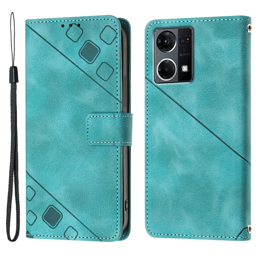 PT005 YB Imprinting Series-6 Wallet Phone Case for Oppo Reno7 4G F21 Pro 4G PU Leather Stand Magnetic Cover