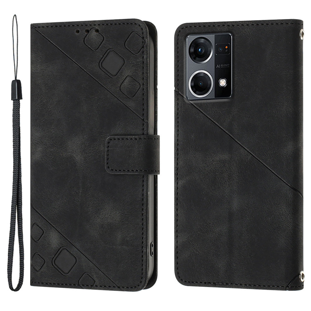 PT005 YB Imprinting Series-6 Wallet Phone Case for Oppo Reno7 4G F21 Pro 4G PU Leather Stand Magnetic Cover
