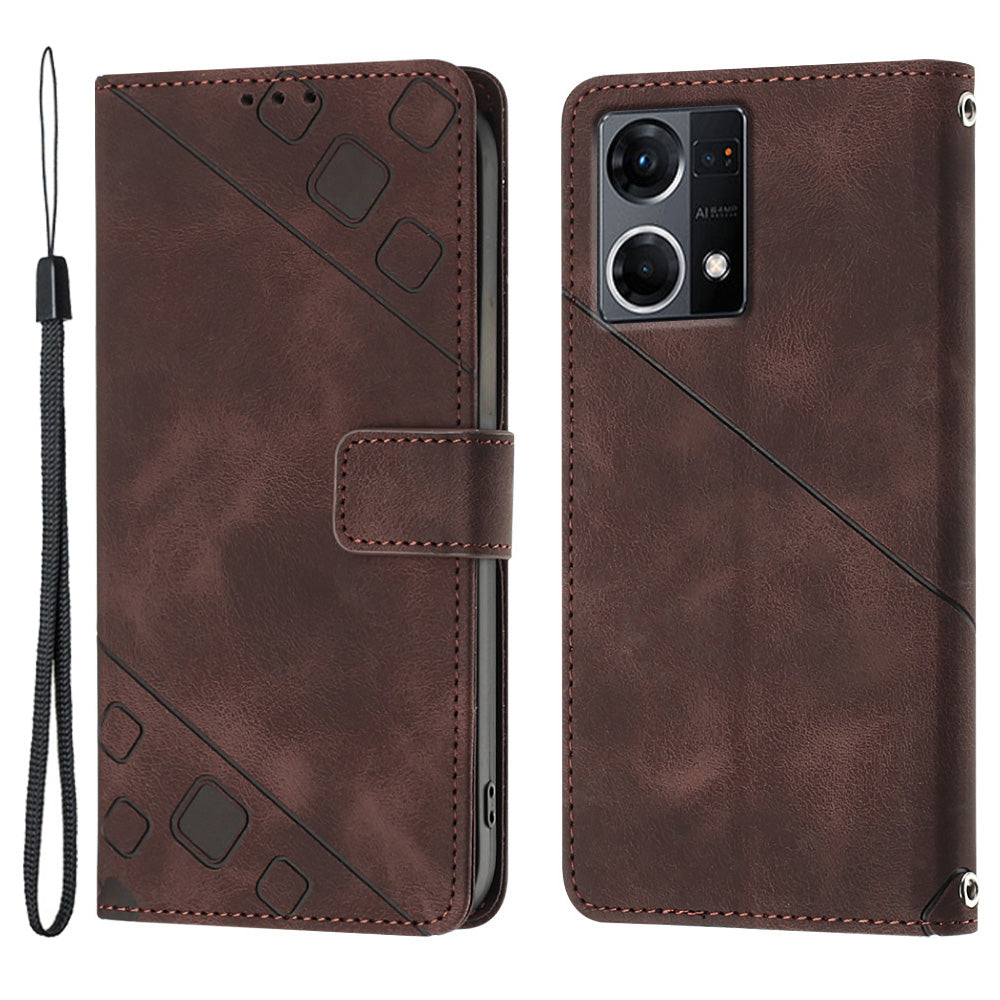 PT005 YB Imprinting Series-6 Wallet Phone Case for Oppo Reno7 4G F21 Pro 4G PU Leather Stand Magnetic Cover