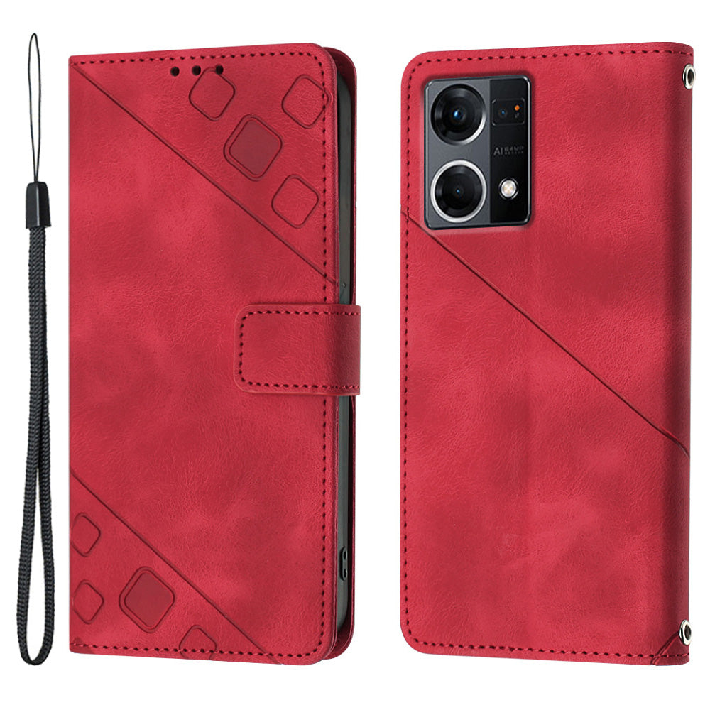 PT005 YB Imprinting Series-6 Wallet Phone Case for Oppo Reno7 4G F21 Pro 4G PU Leather Stand Magnetic Cover