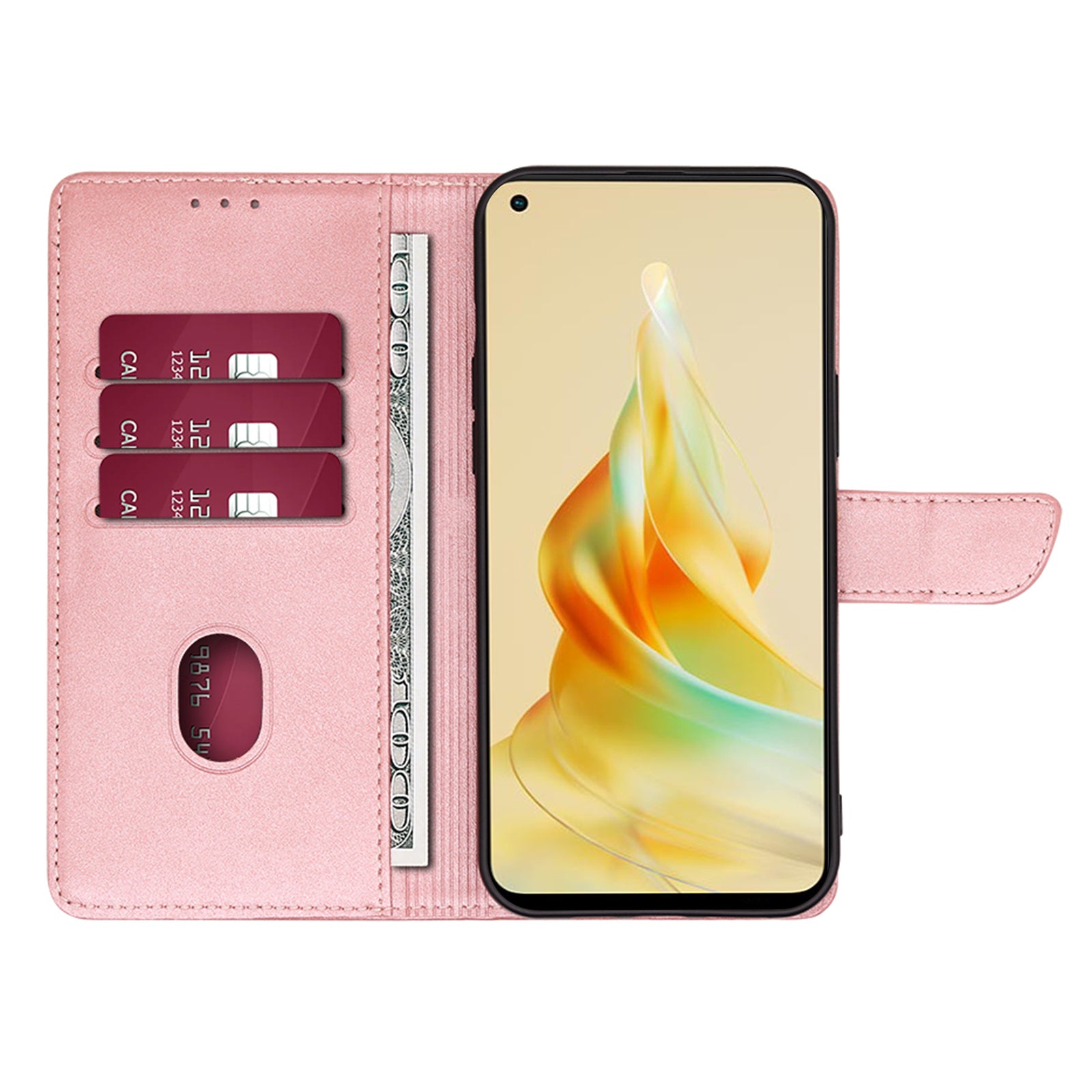 Protective Phone Leather Cover for Oppo Reno8 T 4G Calf Texture Stand Wallet Phone Case