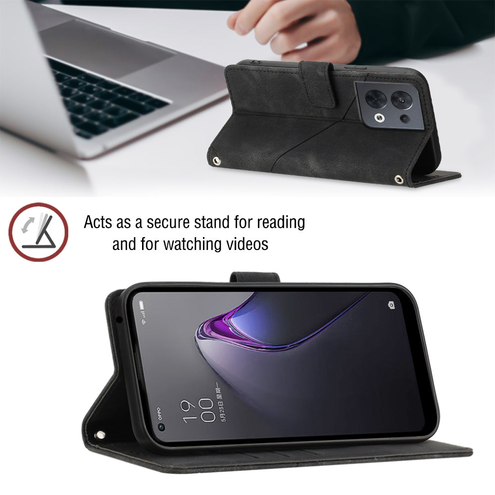 PT005 YB Imprinting Series-6 PU Leather Phone Cover for Oppo Reno8 5G (Global Version) Stand Magnetic Wallet Case