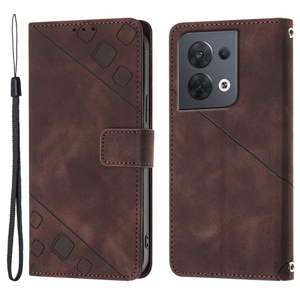 PT005 YB Imprinting Series-6 PU Leather Phone Cover for Oppo Reno8 5G (Global Version) Stand Magnetic Wallet Case