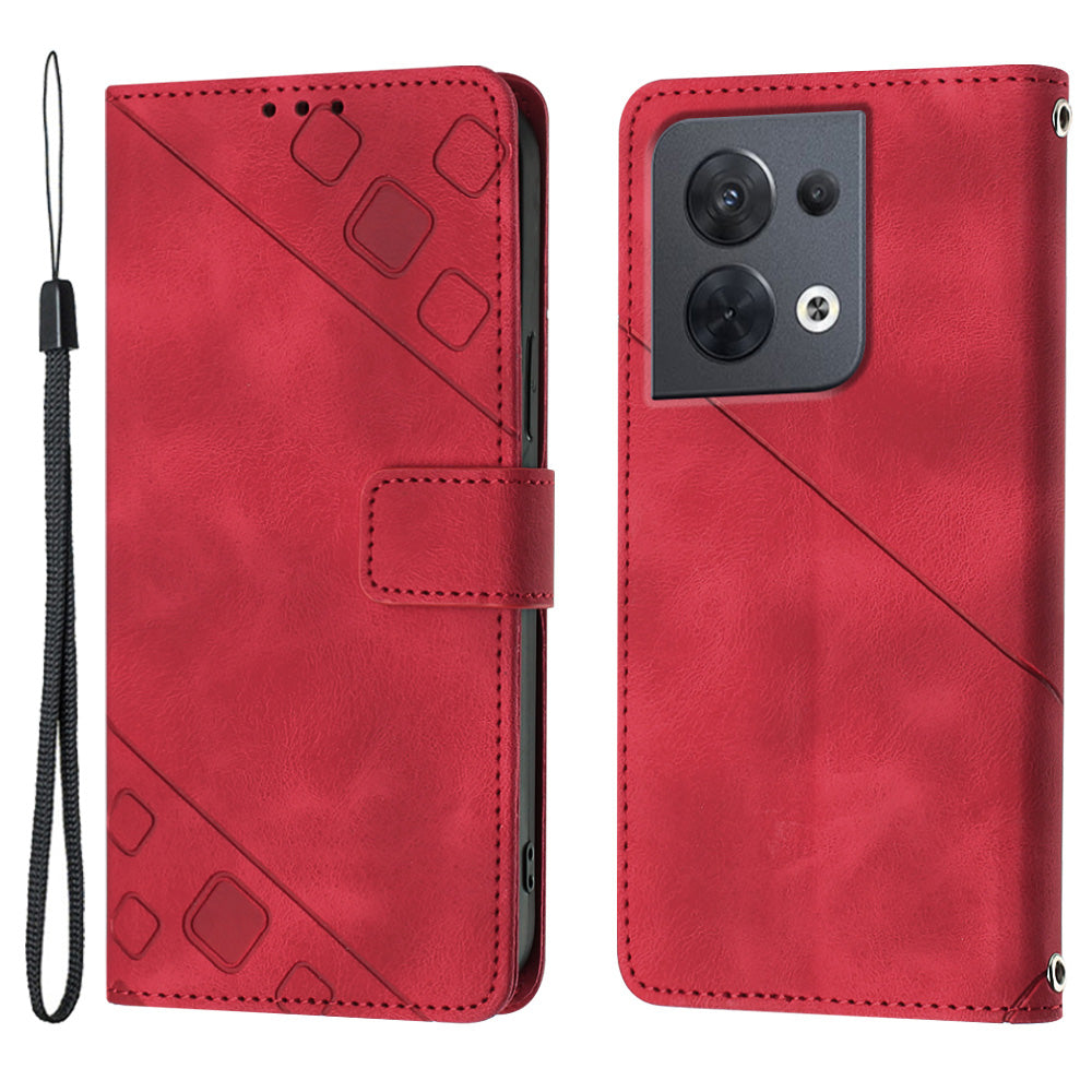 PT005 YB Imprinting Series-6 PU Leather Phone Cover for Oppo Reno8 5G (Global Version) Stand Magnetic Wallet Case