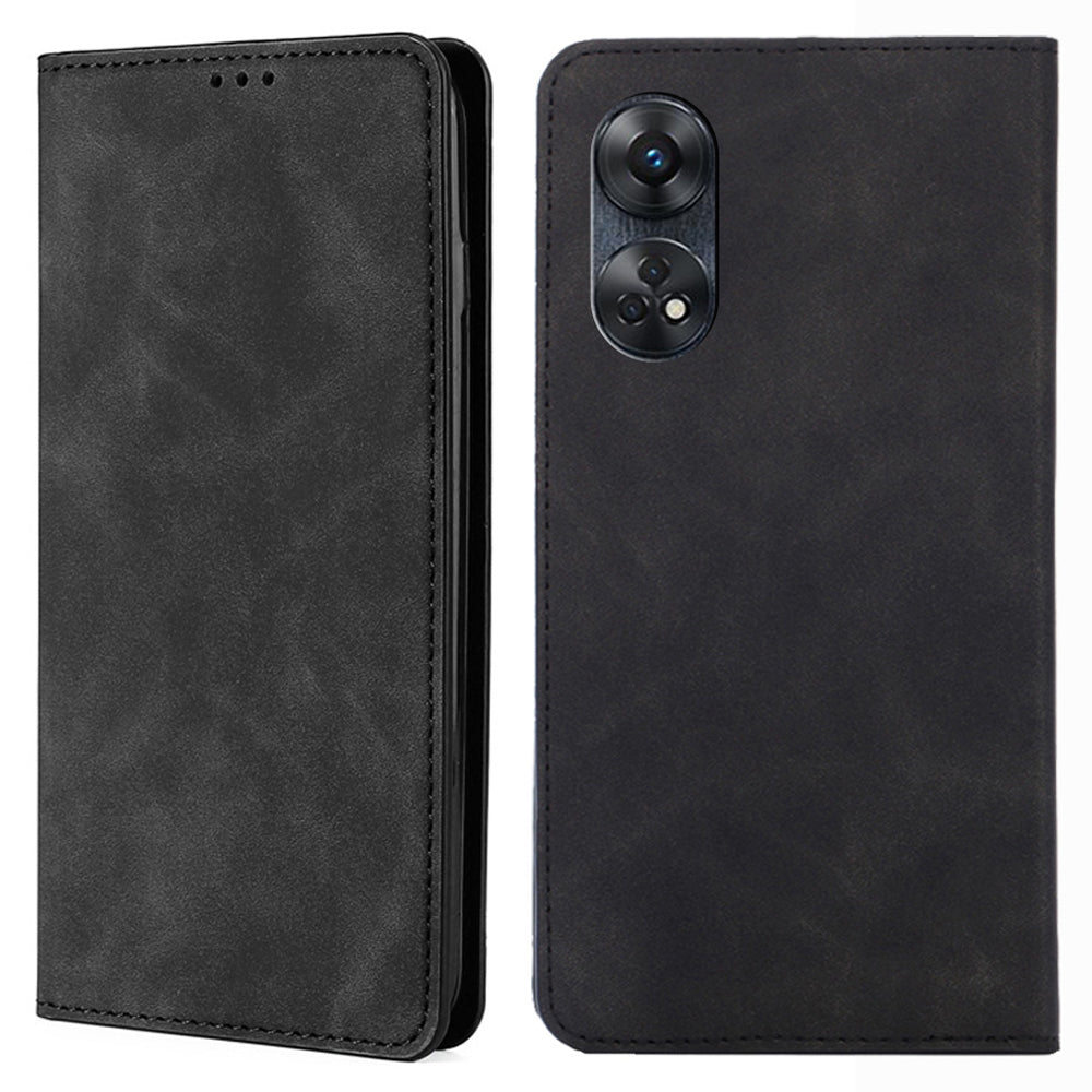 For Oppo Reno8 T 4G Anti-drop Phone Case Card Slot Skin-touch Leather Stand Cellphone Cover