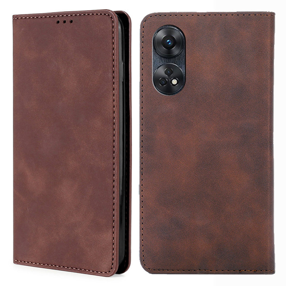 For Oppo Reno8 T 4G Anti-drop Phone Case Card Slot Skin-touch Leather Stand Cellphone Cover