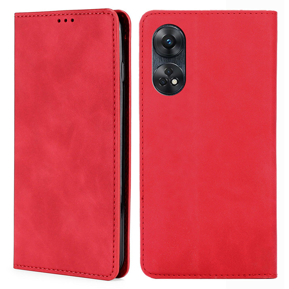 For Oppo Reno8 T 4G Anti-drop Phone Case Card Slot Skin-touch Leather Stand Cellphone Cover