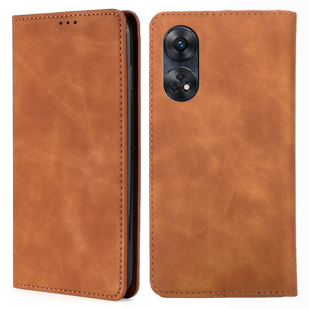 For Oppo Reno8 T 4G Anti-drop Phone Case Card Slot Skin-touch Leather Stand Cellphone Cover