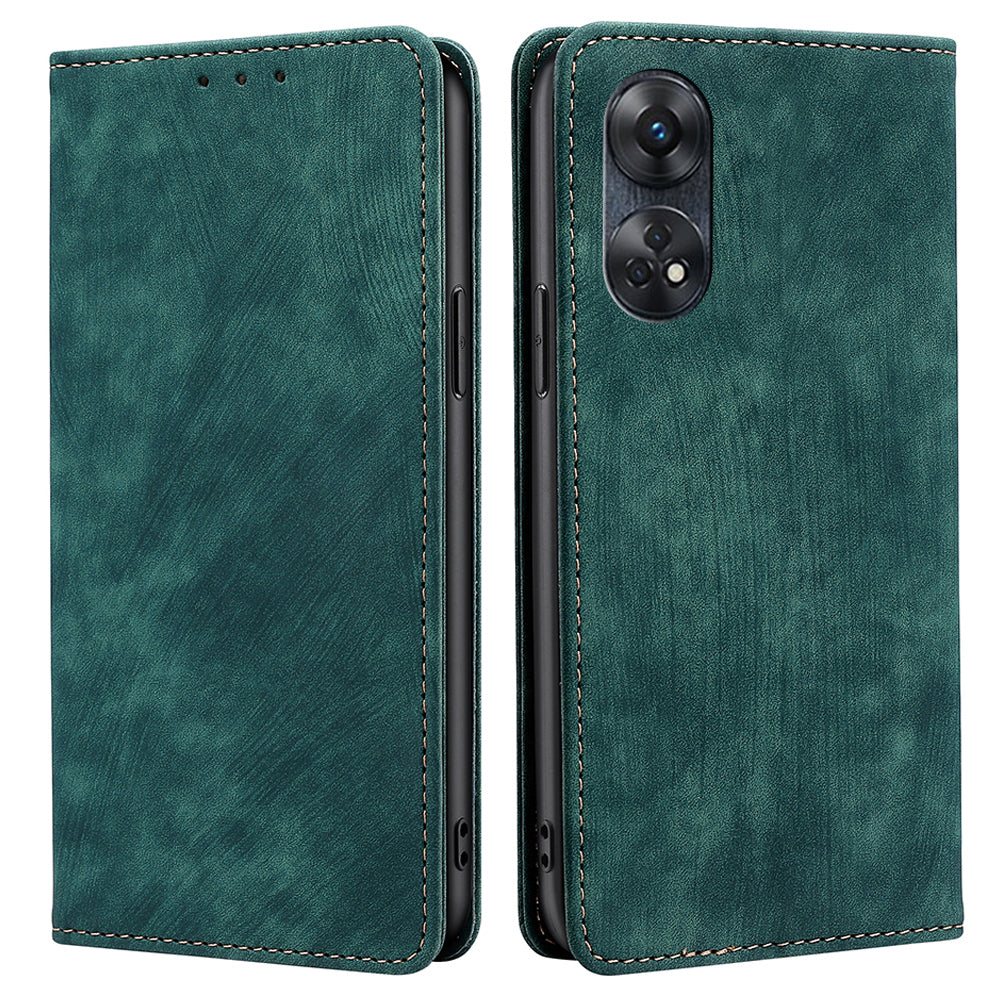 For Oppo Reno8 T 4G Protective Cover Magnetic RFID Blocking Leather Wallet Phone Case with Foldable Stand