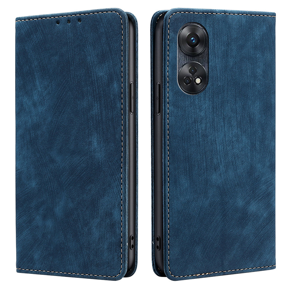 For Oppo Reno8 T 4G Protective Cover Magnetic RFID Blocking Leather Wallet Phone Case with Foldable Stand