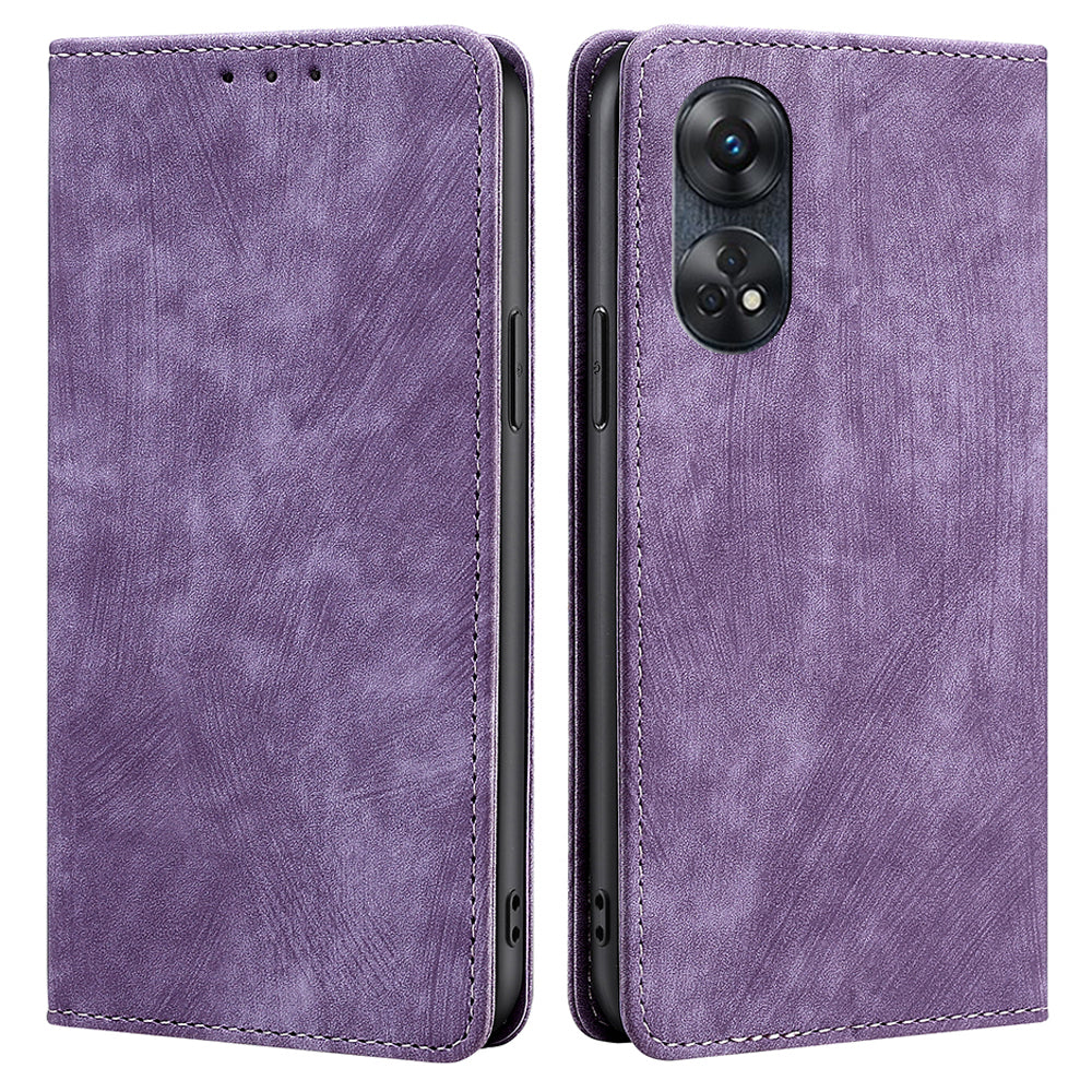 For Oppo Reno8 T 4G Protective Cover Magnetic RFID Blocking Leather Wallet Phone Case with Foldable Stand