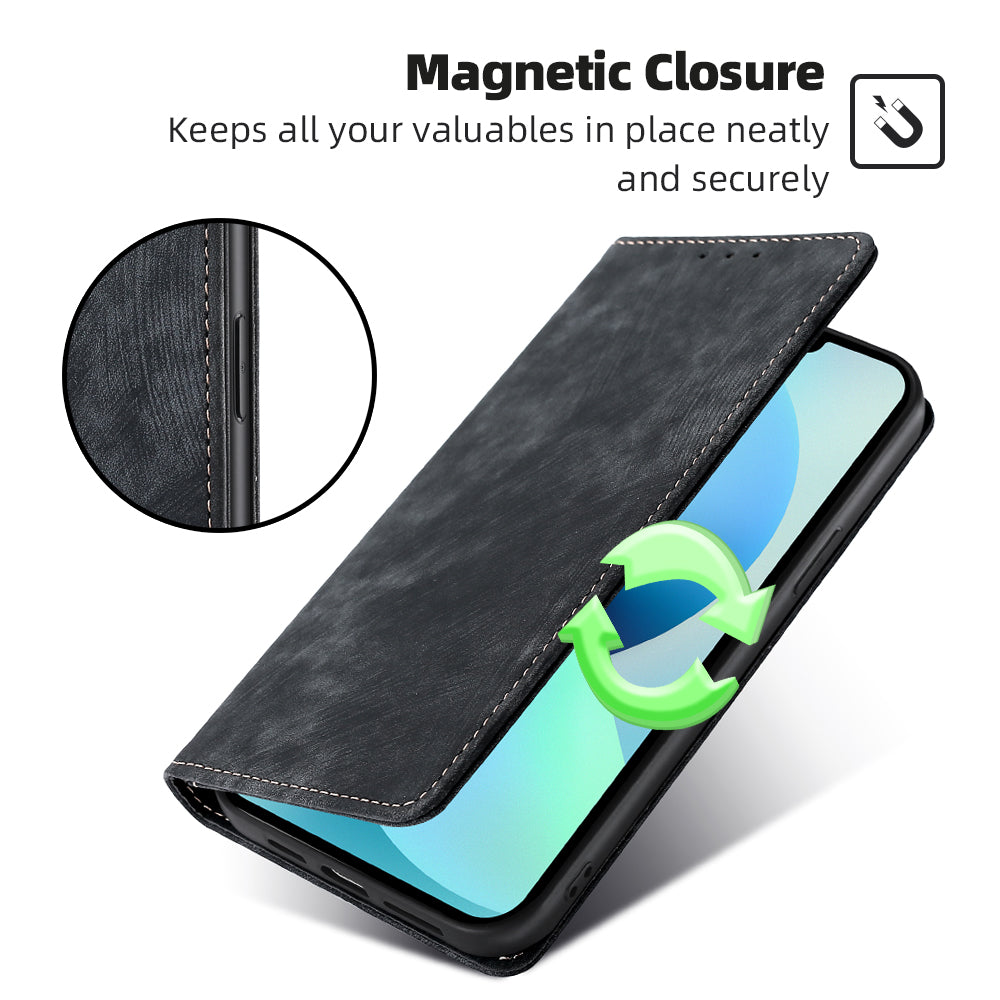 For Oppo Reno8 T 4G Protective Cover Magnetic RFID Blocking Leather Wallet Phone Case with Foldable Stand