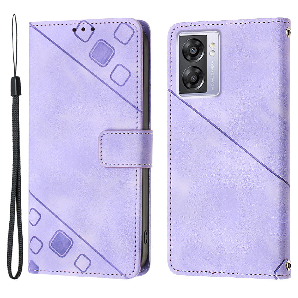 PT005 YB Imprinting Series-6 For Oppo A57 4G A57 (2022) 5G A77 5G Skin Touch Phone Protective Shell Leather Stand Wallet Anti-drop Case