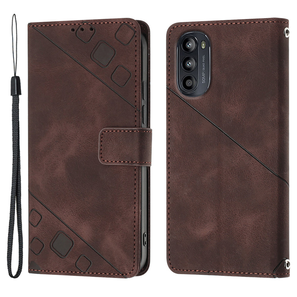PT005 YB Imprinting Series-6 Phone Case for Motorola Moto G52 4G G82 5G Wallet Stand Skin Touch PU Leather Cover