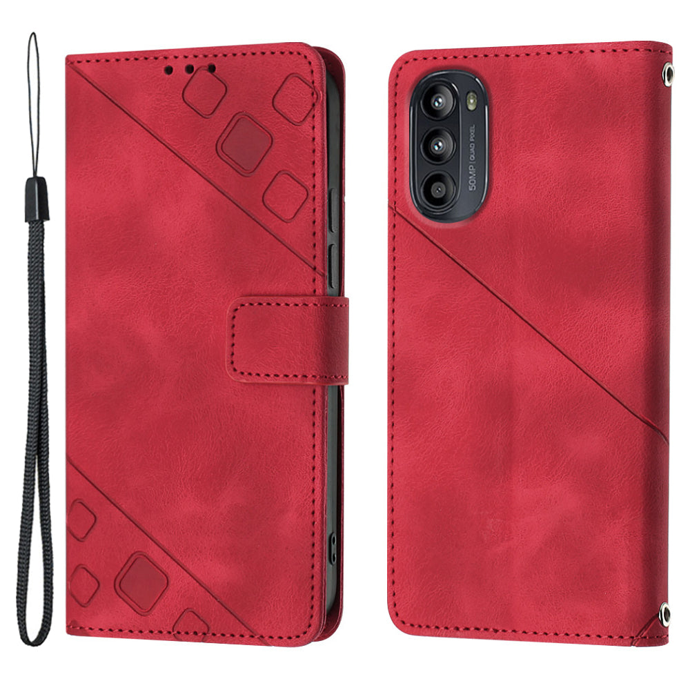 PT005 YB Imprinting Series-6 Phone Case for Motorola Moto G52 4G G82 5G Wallet Stand Skin Touch PU Leather Cover