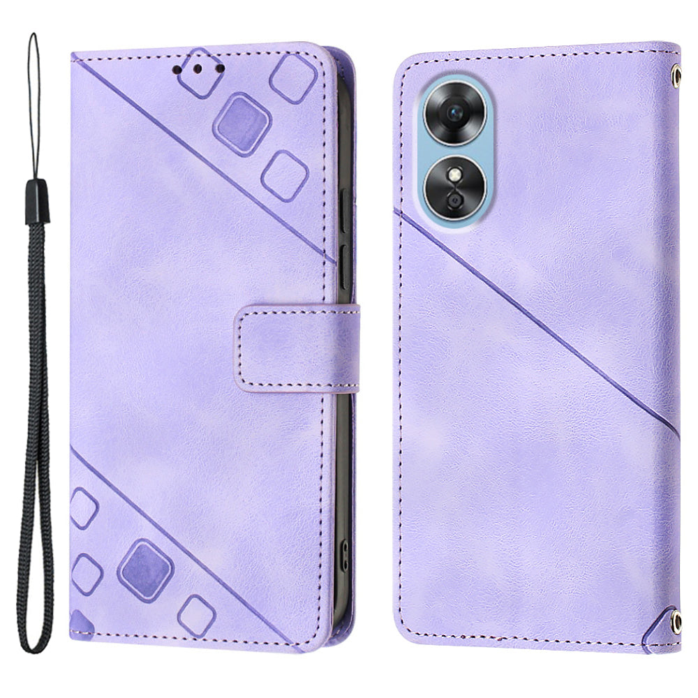 PT005 YB Imprinting Series-6 Flip Case for Oppo A17 4G Wallet Stand Skin Touch PU Leather Cover