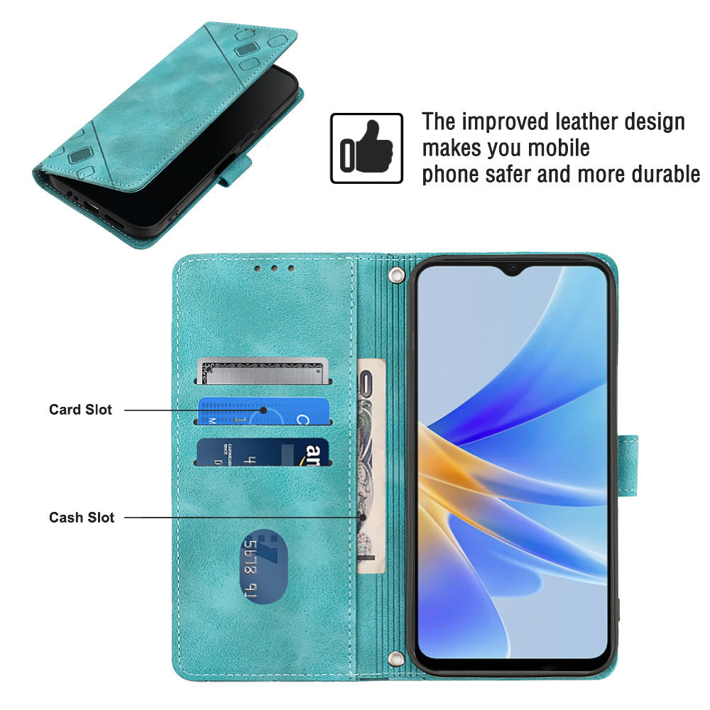 PT005 YB Imprinting Series-6 Flip Case for Oppo A17 4G Wallet Stand Skin Touch PU Leather Cover